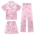 thumbnail image 2 of CAIXIA Girls Pajamas Size 14-16 3 Piece Graphic Silk Pajamas Short Sleeve Long Pants with Shorts Satin Pjs Sleepwear Loungewear Sets Nighty for Teens,09-Light Pink, 2 of 6