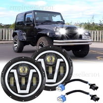 2X 105W 7" LED Round Headlights Halo DRL Turn Signal for Jeep Wrangler 1997-2017