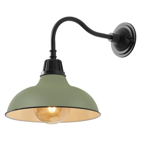 JONATHAN Y Aurora 12.25 1-Light Farmhouse Industrial Indoor/Outdoor Iron LED Gooseneck Arm Outdoor Sconce Matte Olive Green