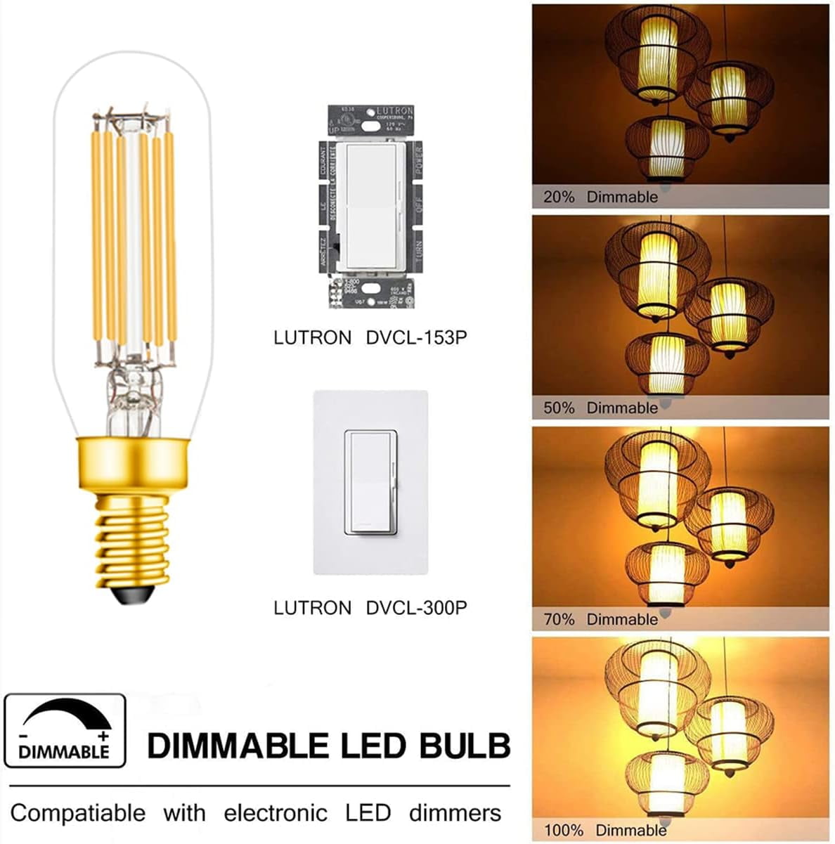 E12 LED Bulb, 60 watt Equivalent Candelabra Dimmable Chandelier Light Bulbs 6W 2700K Warm White Clear 600lm T6 E12 LED Edison Filament Vintage Candle Bulb with Decorative, AC120V, 6 Pack
