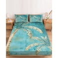thumbnail image 2 of Twin Sze Fitted Sheet Set - Coastal Beach Palm Tree 2 Piece Bedding Sets 16" Deep Pocket Fitted Sheet with 1 Pillowcase, Retro Teal Tropical Plant Summer Brushed Microfiber Hotel Luxury Bed Sheets, 2 of 9