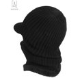 thumbnail image 4 of Gustave 2 In 1 Men Winter Warm Balaclava Beanie Hat with Fleece Lining Zipper Neck Scarf Warmer Ear Protector Knitting Stripes Hat and Scarf Conjoined Set "Black", 4 of 10