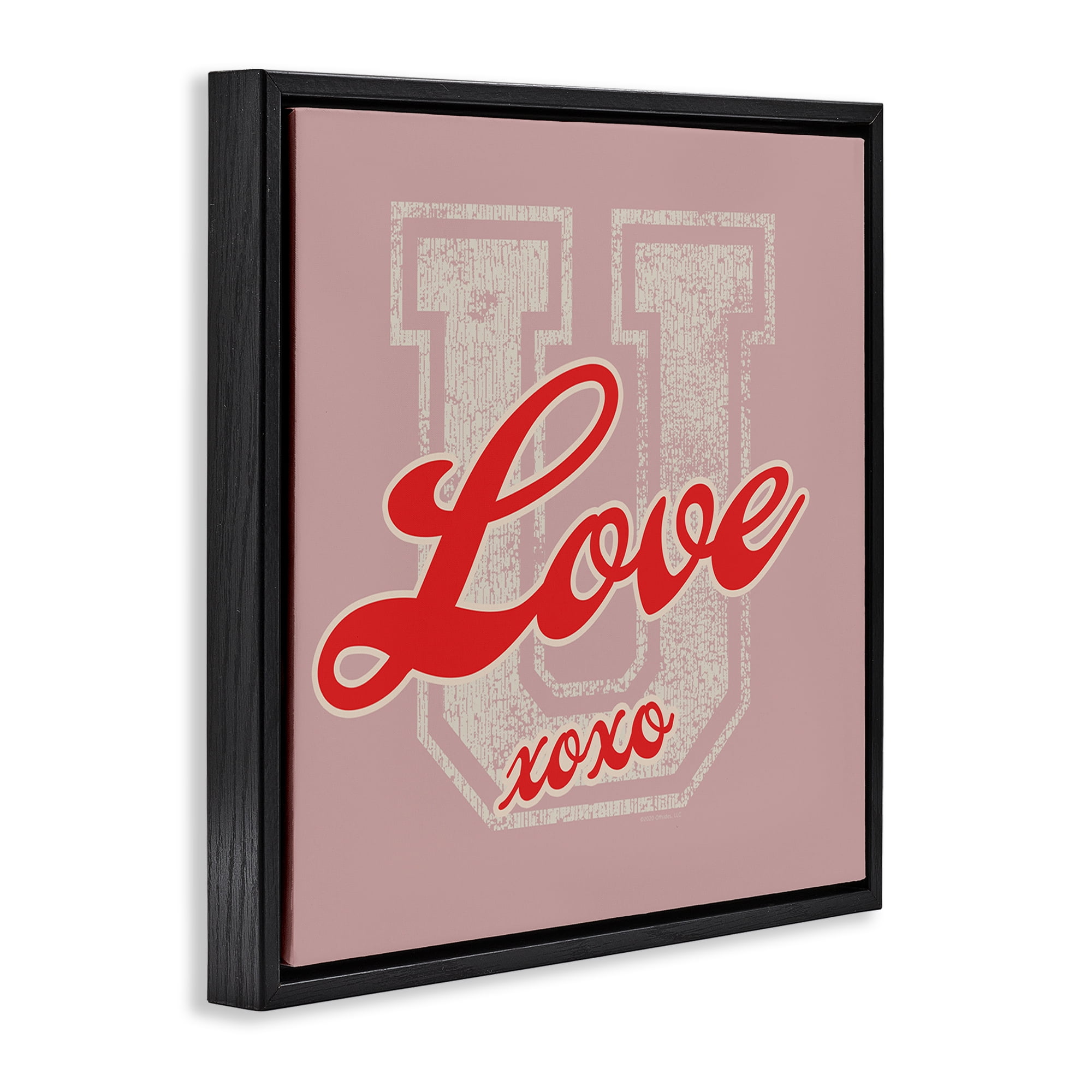 Stupell Industries Love U XOXO Varsity Text & Numbers Painting Black Floater Framed Canvas Art Print Wall Art, 18 x 18