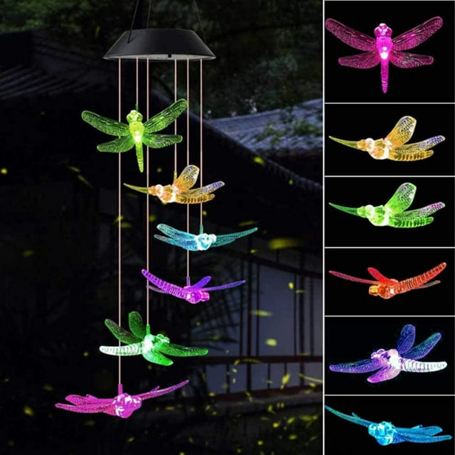 Xihbxyly Luz Solar de Carillón de Viento, Led Que Cambia de Color, Panel Solar de Bajo Consumo, Decoración para Jardín Exterior, Patio, Balcón, Iluminación con Degradado de Colores, 63 Cm de Largo