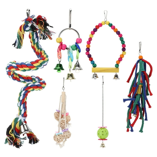 Parrots Chewing Hanging Toys,6pcs Small Bird Swing Hanging Bell Bird Cage Toys Bird Swing Chewing Toys Custom Engineered