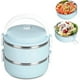 thumbnail image 1 of Thermos for hot food, lunch box, thermal lunch box stackable hot food insulated box 304 stainless steel round lunch box sealed food containers (double), 1 of 5