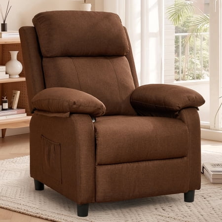 Korser Manual Push Back Recliner Chair with Side Pockets,Recliner Chairs for Adults for Living Room,Small Recliners for Small Spaces,Linen,Brown