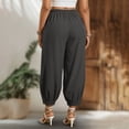 thumbnail image 5 of Cagogo Womens Cotton Linen Harem Pants Elastic Waist Flowy Casual Loose Ankle Trousers with Pockets Summer Beach Travel Yoga Lounge Fashion, Dark Gray 2XL, 5 of 5