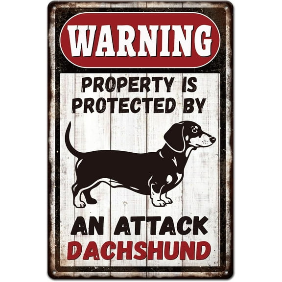 Vintage Dachshund Warning Metal Tin Sign 12x8inch Black Dog Attack Tin Signage Decor Signs Retro Wall Metal Plaque for Office Home Garage Bar Cafes Garden Area Decoration
