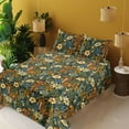 thumbnail image 2 of Ambesonne Jungle Boho Fitted & Flat Sheet with Shams 4 Pcs Set, Tiger and Flora Patter, Queen, Peacock Green Apricot, 2 of 5