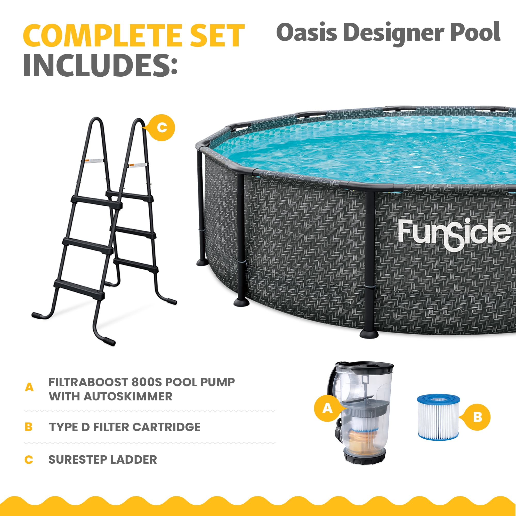 Funsicle 12' x 36" Oasis Designer Above Ground Pool Set with Pump, Round Frame