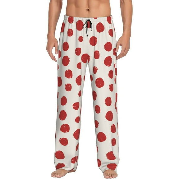 Gukieu Abstract Red Polka Dot Print Men's Home Trousers, Elastic Drawstring Home Pajamas Clothing Suitable for Adult Men-Small