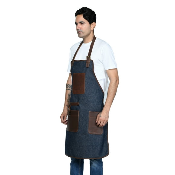 Delantal Multiusos para Hombre en Leather Natural y Denim