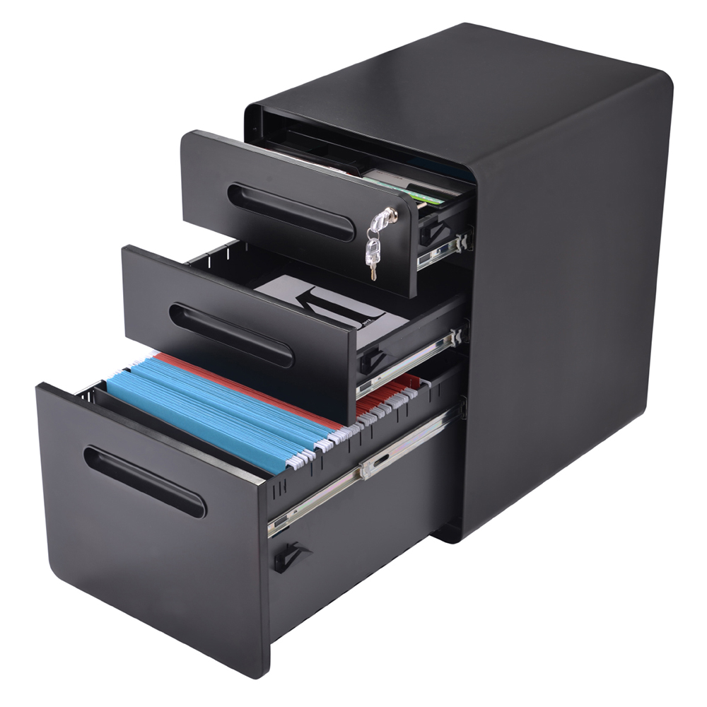 Kepooman 3-Drawer Mobile Steel File Cabinet with Lock for Legal/Letter/A4 Size, 14.9"W x 18.9"D x 21.85"H, Black Kepooman 3-Drawer Mobile Steel File Cabinet with Lock for Legal/Letter/A4 Size, 14.9"W x 18.9"D x 21.85"H, Black