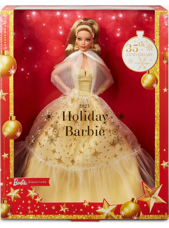 2023 Holiday Barbie Doll, Seasonal Collector Gift, Golden Gown and Light Brown Hair