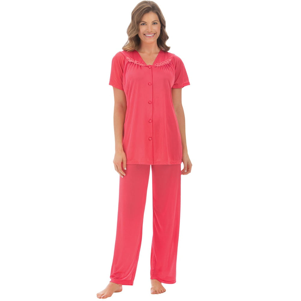 Collections Etc. - Floral Embroidery Tricot Pajama Set - Walmart.com ...