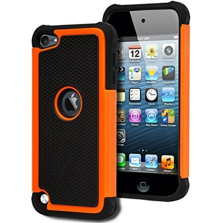 iPod Touch 5 & 6 Case, Bastex Heavy Duty Hybrid Protective Case - Soft Black Silicone Cover with Black and Orange [Shock] Design Case for Apple iPod Touch 5 & 6 [Compatible with iPod Touch