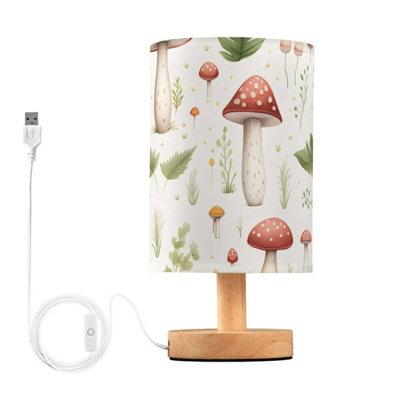 Mushrooms and Leaves Bedside Table Lamp LED Warm Lights with USB Charging Port Retro Cylinder Desk Lamps