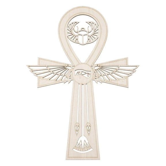 Fourth Level MFG 12" Ankh Wood Wall Art, Ancient Egyptian Home Decor, Wooden Wall Hanging Sculpture, Sacred Geometry Wall Art