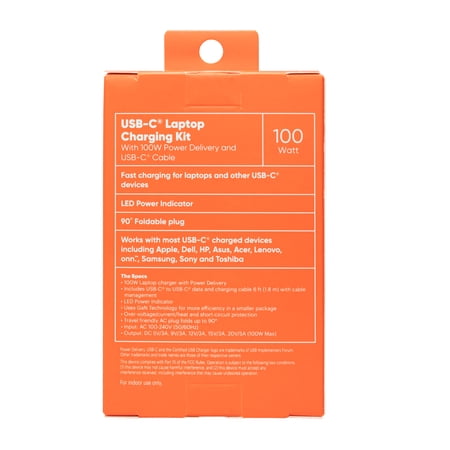 ONN GAN 100W LAPTOP CHARGER COMPATIBLE FOR APPLE, DELL, HP, ASUS, ACER, LENOVO, SAMSUNG WHITE