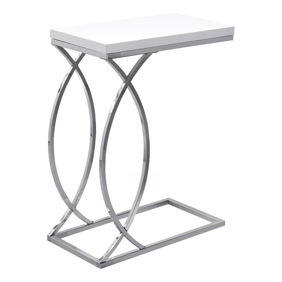 Monarch Specialties Accent Table, C-shaped, End, Side, Snack, Bedroom, Glossy White Laminate