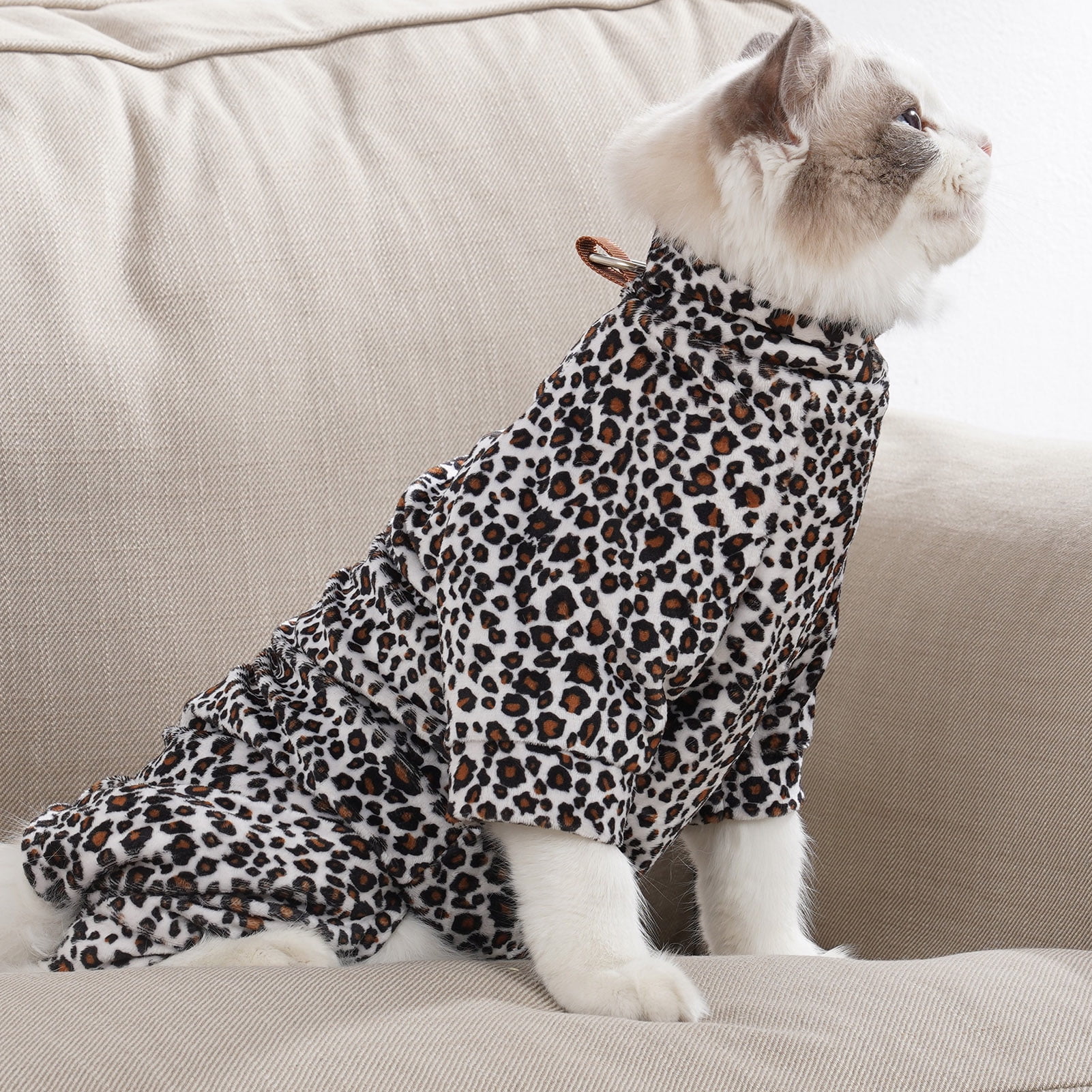 Carevas Pet Winter Coat Four Legs Leopard Print Warm Jacket for Cats