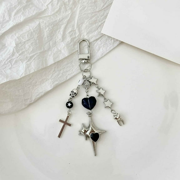 Gothic Phone Charm Bag Charm Purse Key Chain Star Beaded Cross Backpack Handbag Car Keyring Halloween key Charm Fashion enthusiasts