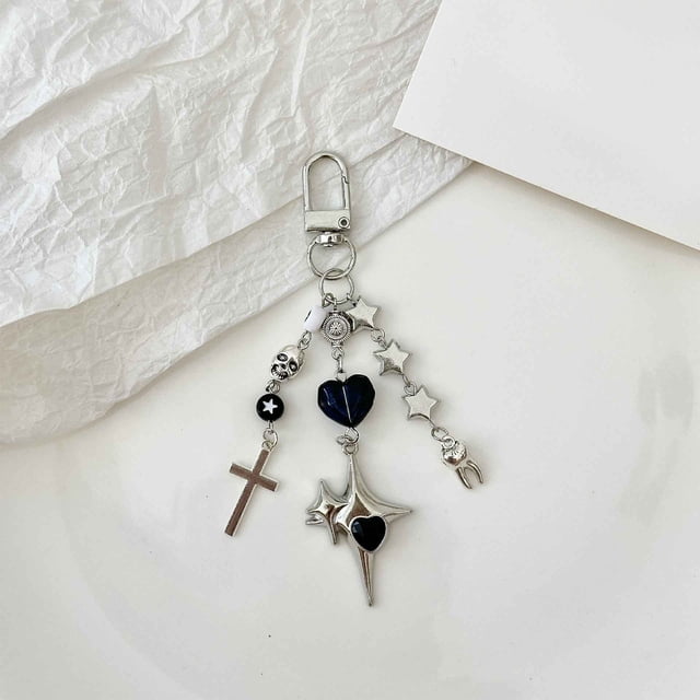 Colgante de Cadena para Móvil con Cuentas, Estilo Punk, para Halloween Oscuro. Llavero con Colgante para Bolso. Cadena Cubbon.