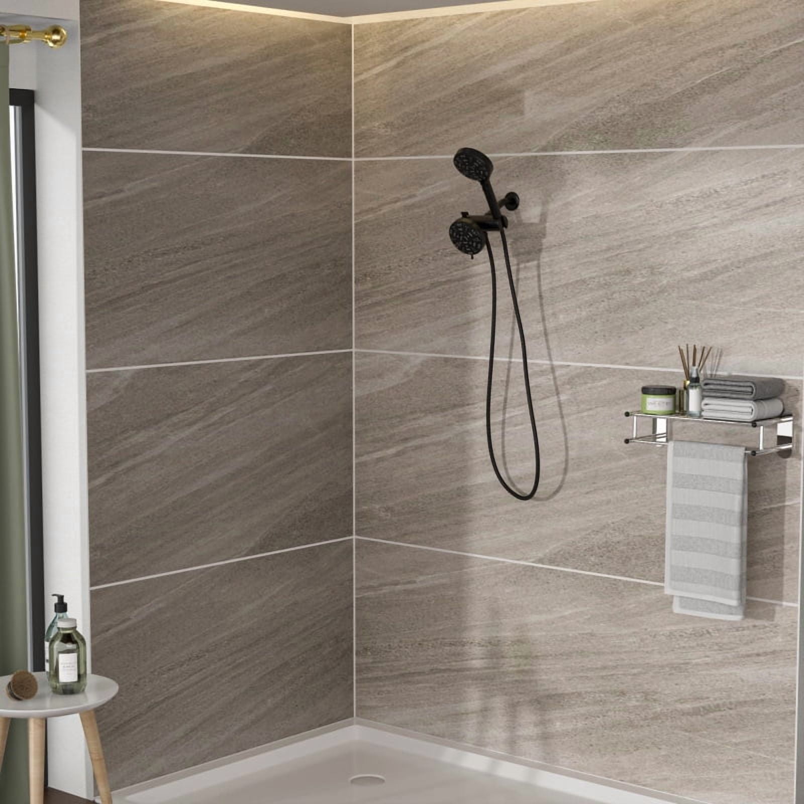 Multi Function Dual Shower Head - Shower System with 4.7" Rain Showerhead, 8-Function Hand Shower, Brushed Nickel On-Site   RR