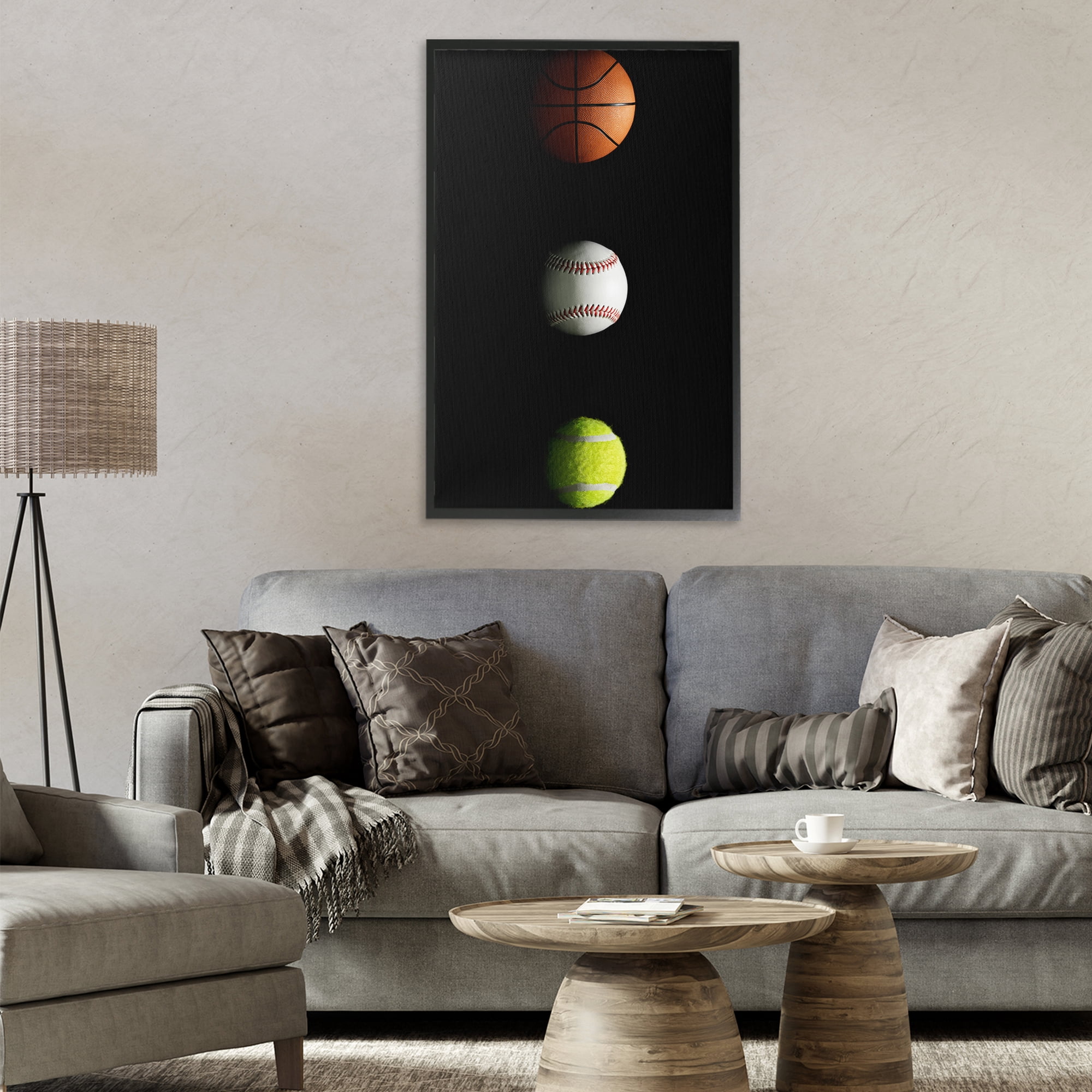 Stupell Industries Sports Balls Spotlight Black Framed Giclee Art, design by Jesse Keith