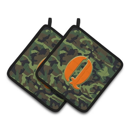 

Letter Q Monogram - Camo Green Pair of Pot Holders