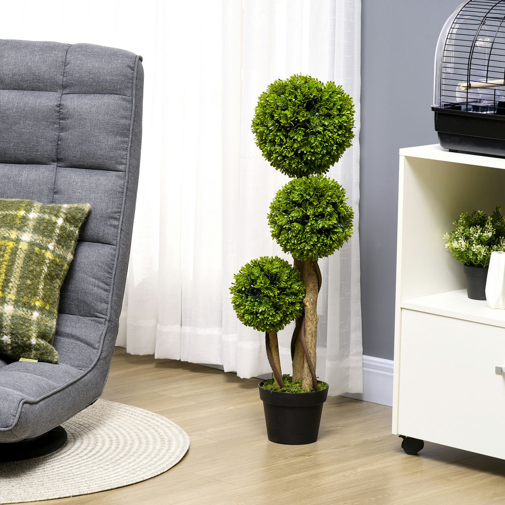 Resenkos 35.5" Artificial Ball Boxwood Topiary Tree Fake Plant in Pot for Indoor Outdoor Living Room Decoration Light Green
