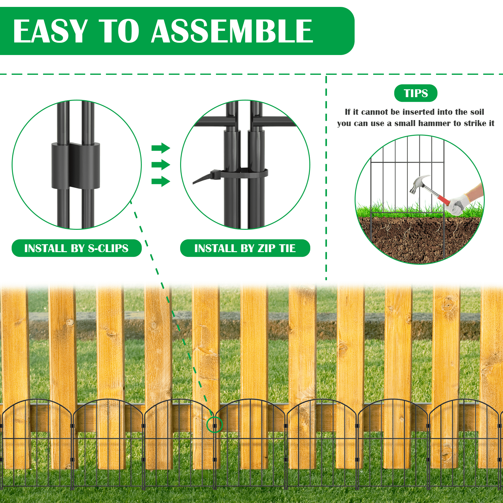 Yeabett Garden Fence,10 Pcs Rustproof Metal Fence Panels，Total 10ft(L) x 24in(H) Garden Fencing Animal Barrier,Decorative Garden Fences and Borders for Dogs, Flower Bed, Patio