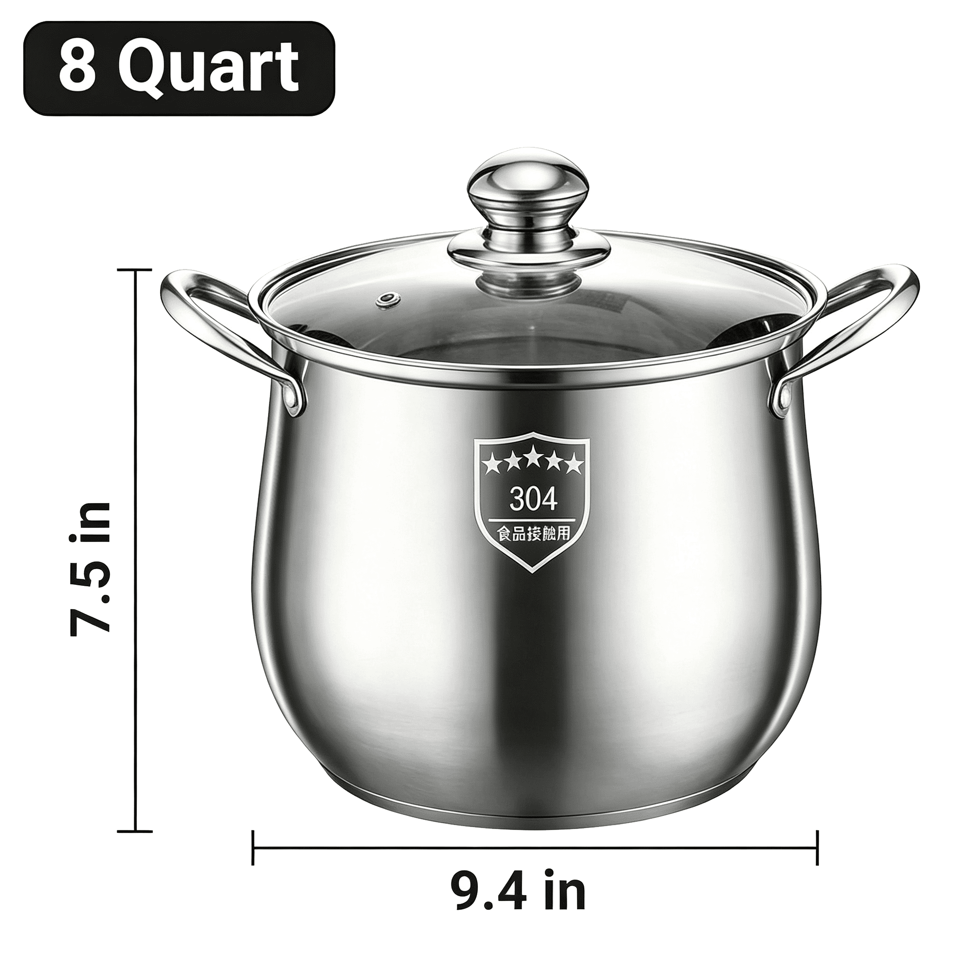 GARITIN Stainless Steel Stock Pot, 8 Quart Induction Cookware with Glass Lid, Nonstick Cooking Pot for Pasta Soup Canning Boiling Simmering
