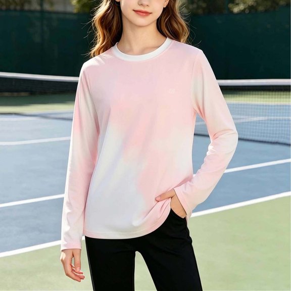 Tie Dye Girls Long Sleeve Sun Protection Shirt Quick Dry UPF 50 Outdoor Pink,Size 7-8 T