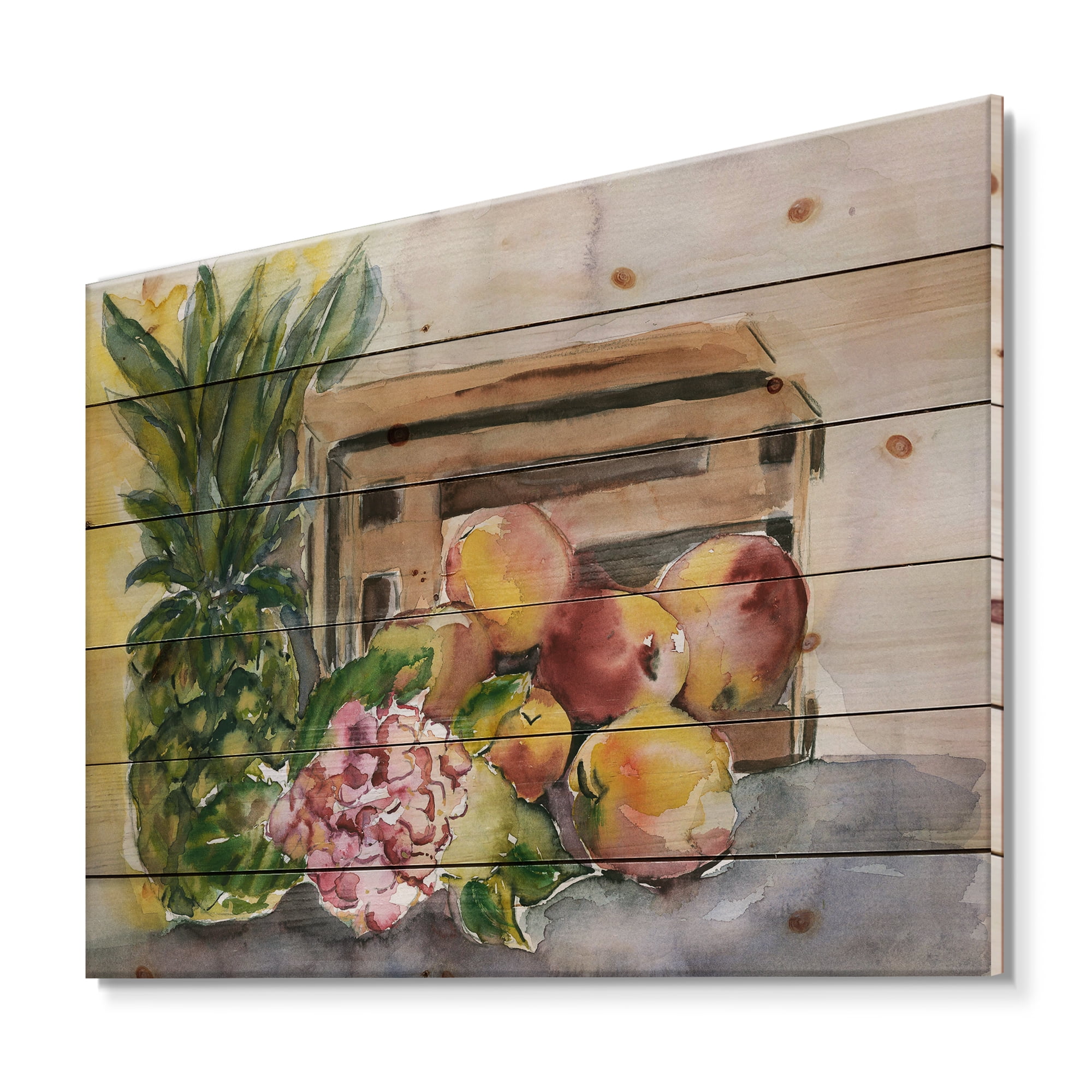 Designart 'Historic Fruits V' Farmhouse Print on Natural Pine Wood