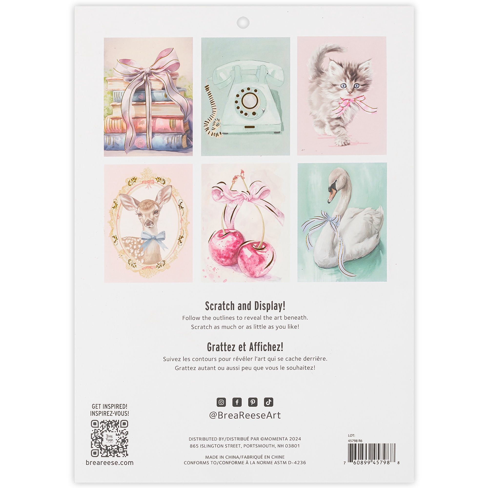 Brea Reese: Scratch Art Paper Pad - Pretty In Pink - 6 Pastel Designs, Guided Art, Metallic Accents, Dual-Tip Stylus & Brush, 9x12" Pages, Adult Craft