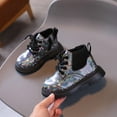 thumbnail image 2 of DxhmoneyHX Toddler Girl Boots Fashion Solid Color Glitter Dress Shoes Side Zipper Ankle Boots Fall Winter Warm Slip on High Top Sneakers Size 22, 2 of 5
