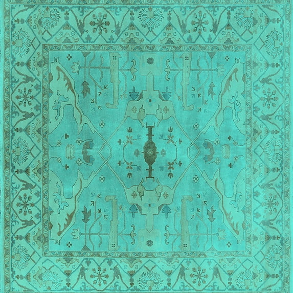 Ahgly Company Indoor Square Oriental Turquoise Blue Industrial Area Rugs, 6' Square