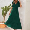 thumbnail image 5 of IROINNID Wedding Guest Dresses for Women Evening Night Party Dress Summer Short-sleeved V-neck High-waistband Bohemian Long Short-sleeved Dress Trendy Formal Dress,Green, 5 of 5