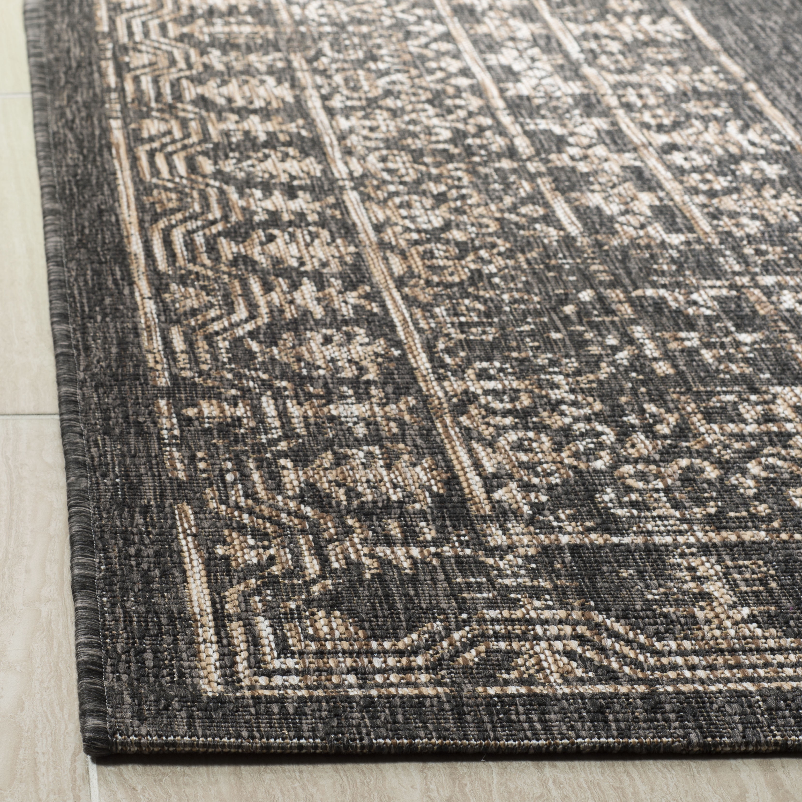 Safavieh Courtyard Jolyon Bordered Indoor/Outdoor Area Rug, Black/Natural, 8' x 11'