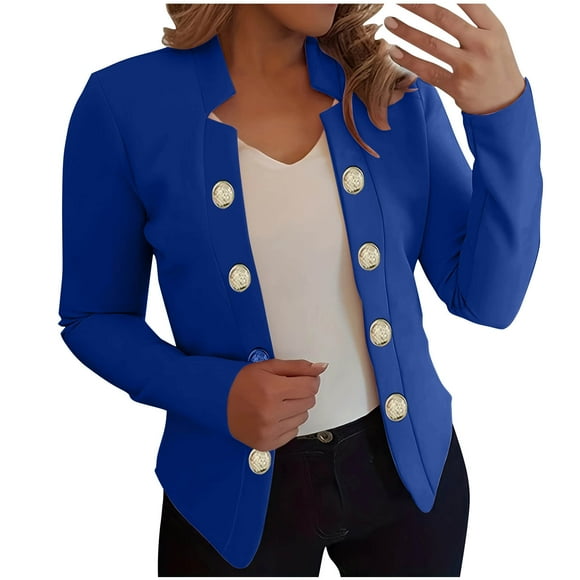 BiZtdJrK Plus Size Women's Button Open Front Blazers Solid Casual Notch Lapel Work Office Suits Fall Long Sleeve Blazer Jackets Blue XXL Birthday Gifts