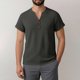 thumbnail image 3 of Ceisia Men's Casual Cotton Linen Blend V-Neck Button Short Sleeve Henley Top Dark Gray XXL Gifts, 3 of 8