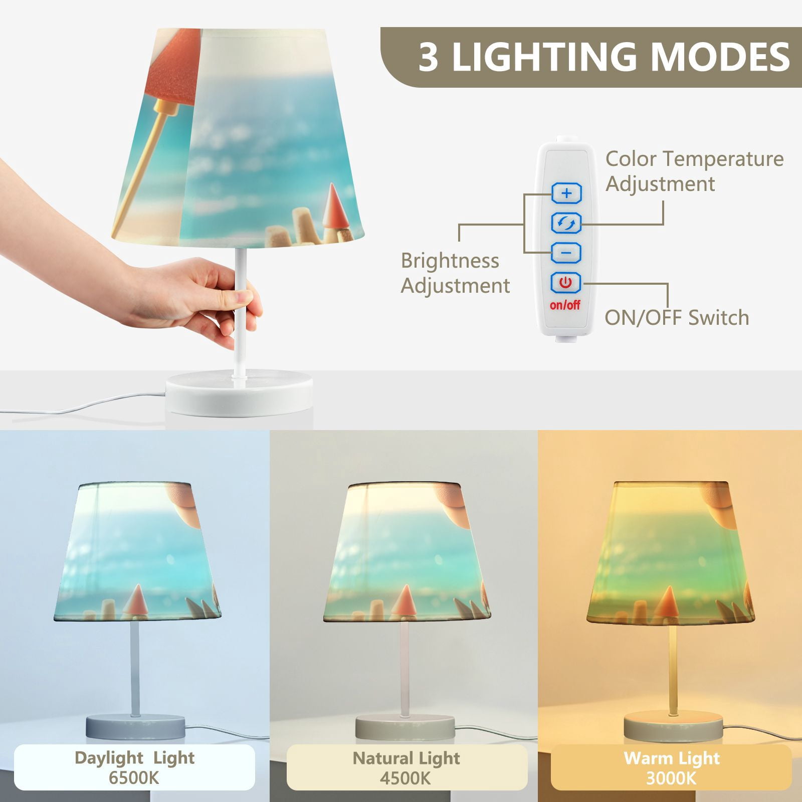 Dinosaur and Beach Sands LED Desk Lamp Table Lamp USB Bedside Nightstand Small Lamp for Bedroom Living Room Kids Room