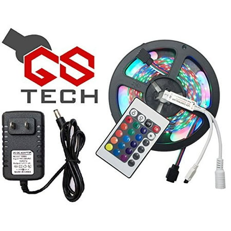 1.75 Round Adhesive Lights GS Tech 16.4 ft. LED Light Strip With Adhesive Tape Backing And 24 Button Infrared Remote  300 LEDÂs - 16.4FT / 5M Strip - Multi-Color Changing Lighting Control for Indoor Use ()