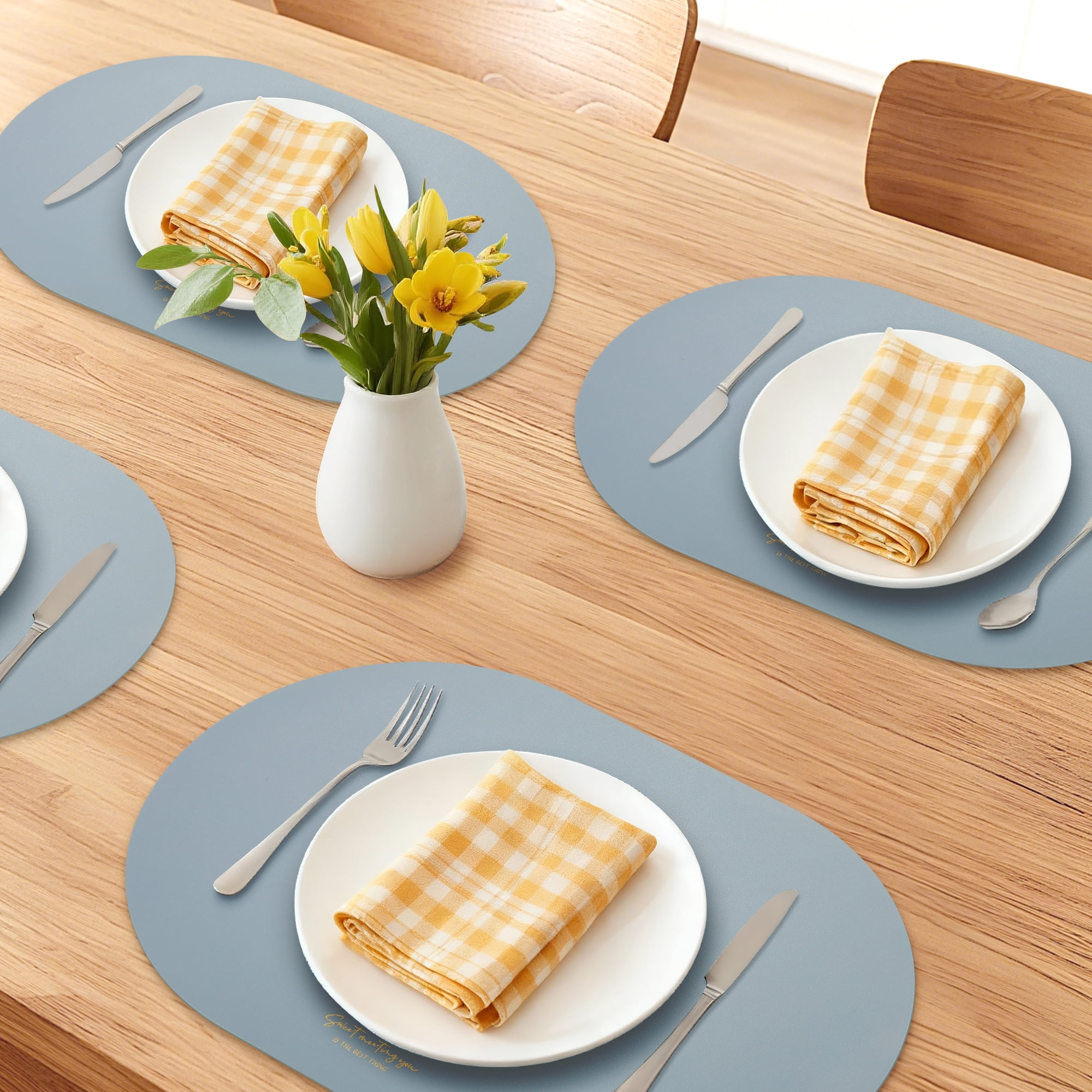 Unique Bargains 4pcs Faux Leather Placemats for Kitchen Blue 17.7"x11.8"