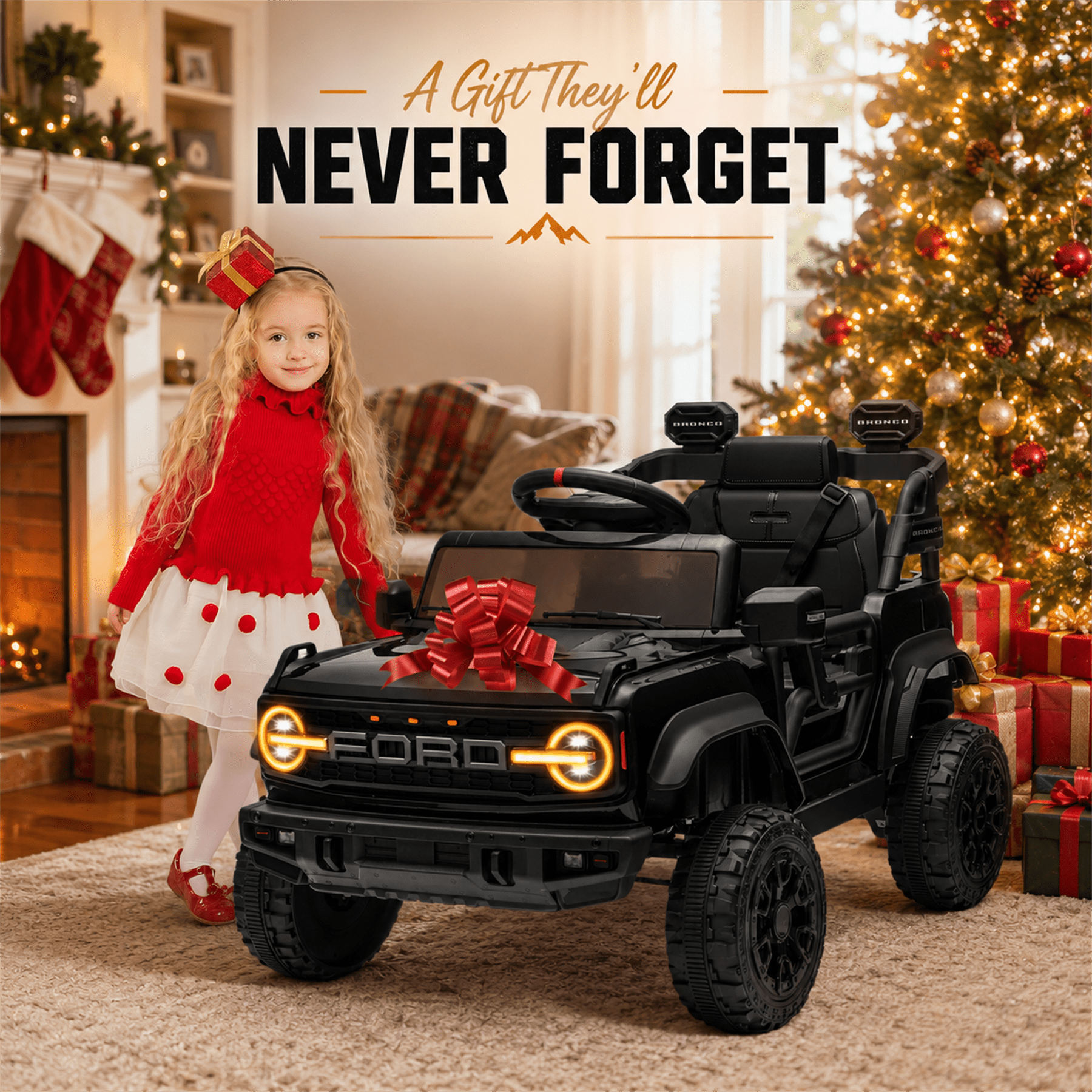 Conchico Licensed Ford Bronco Raptor 12V Kids Ride on Cars with Remote Control, Battery Powered Ride on Toys with All-Terrain Wheels, Toddler Electric Car with Music for Boys Girls 3-5, Black