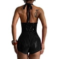 thumbnail image 2 of inhzoy Women Shiny Sequins Jumpsuit Deep· V Neck Short Romper One Piece Night Party Disco Clubwear Rave Outfit Black XS, 2 of 4
