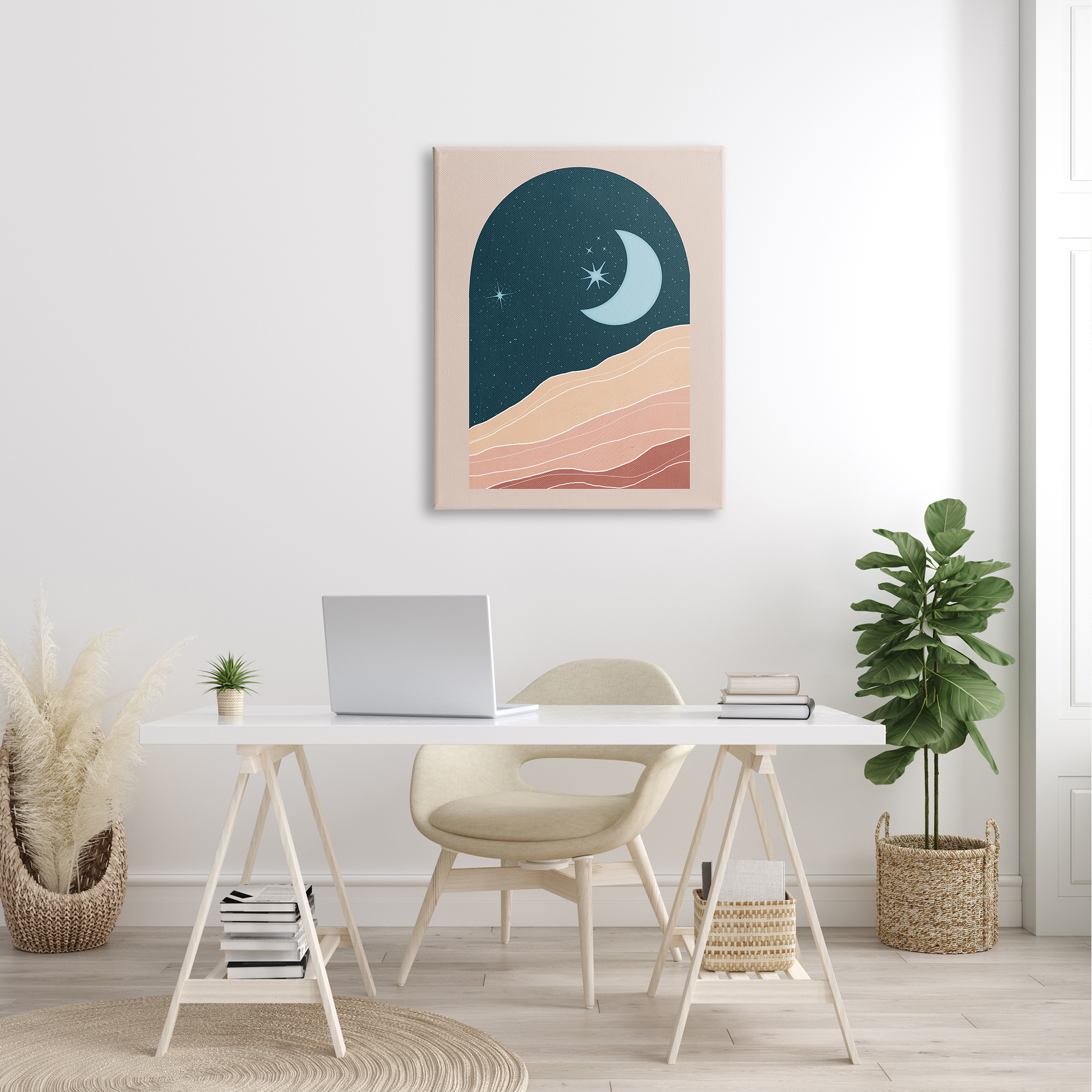 Stupell Industries Rocky Night Dunes Constellated Crescent Moon ,30 x 40, Design by Nina Blue