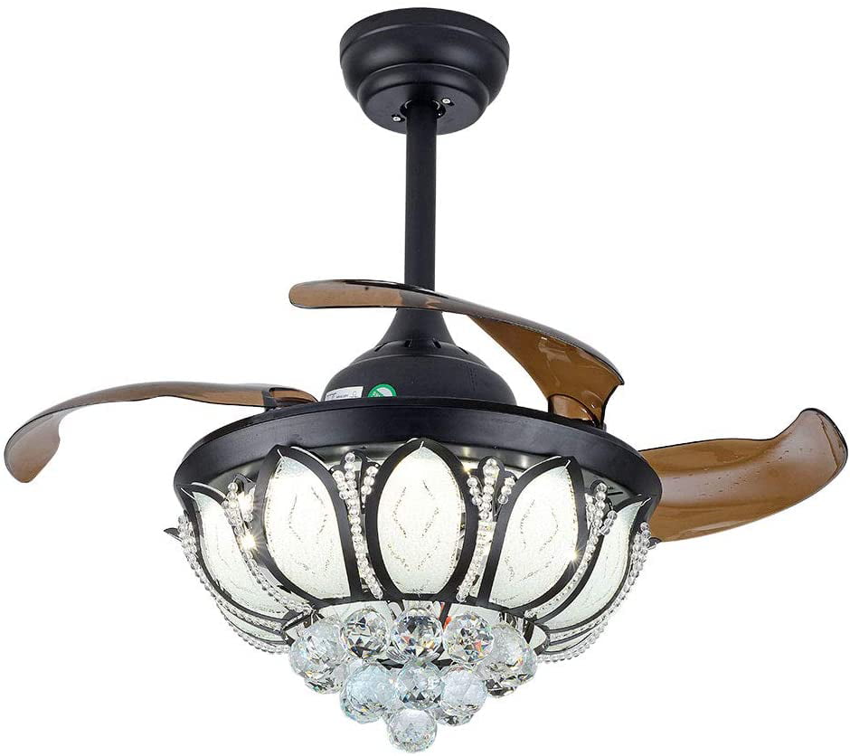 42" Retractable Ceiling Fan Lamp Dimmable LED Chandelier w/ Light Remote Control 